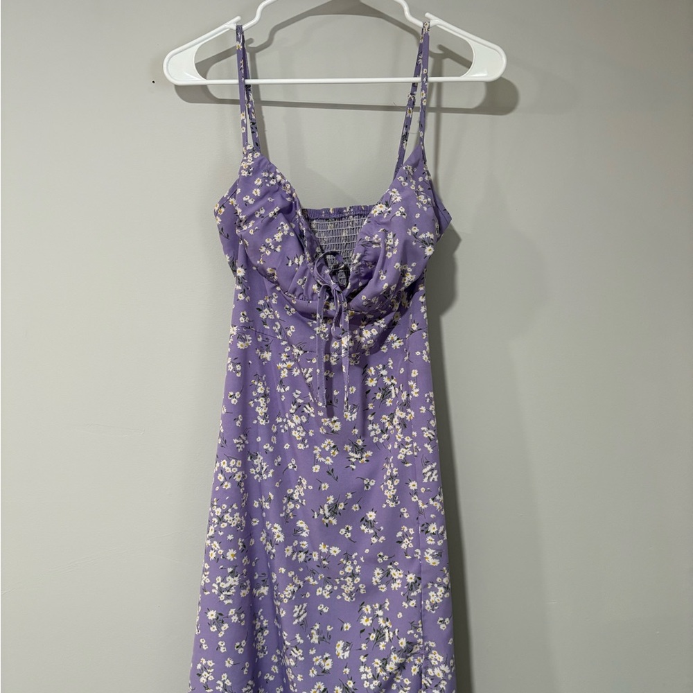 Purple Floral Spaghetti Strap Dress